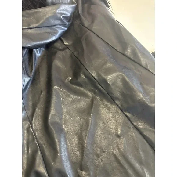 Vintage Y2K Formula X Penny lane all black coat size M faux leather fur Goth - Picture 11 of 13